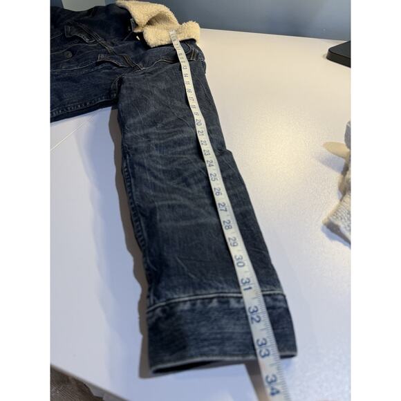 American Eagle Denim Jacket Mens Small Blue Sherpa Lined Bomber Trucker Biker - Picture 9 of 10